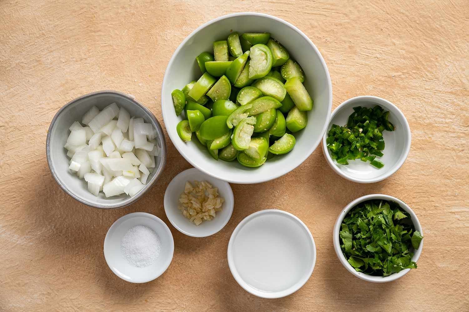 Salsa Verde ingredients in bowls 