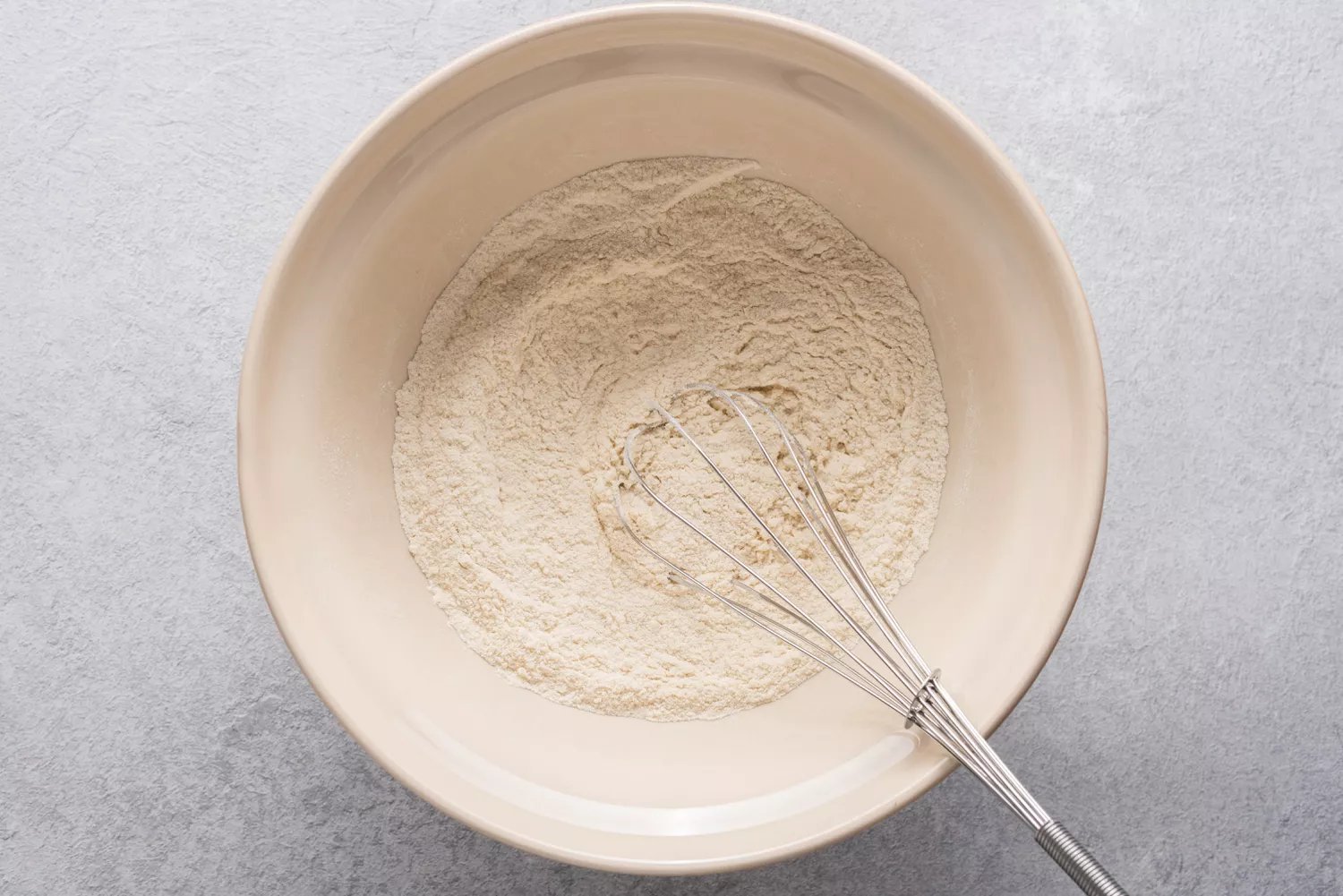 Flour, sugar, baking powder, and salt in a bowl