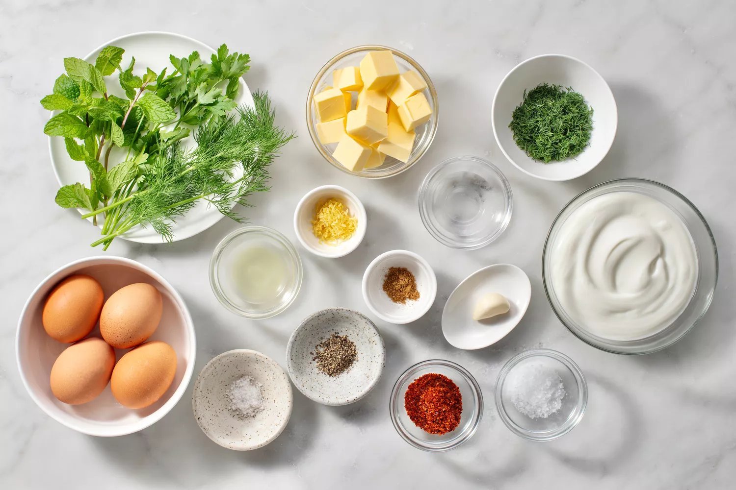 Ingredientes para fazer ovos turcos