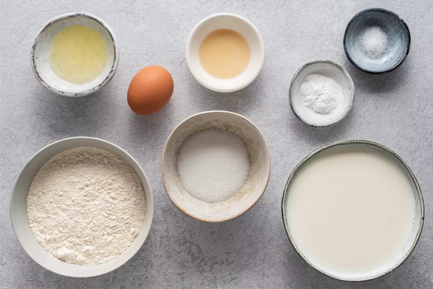 Ingredients for basic low-fat pancakes recipe gathered